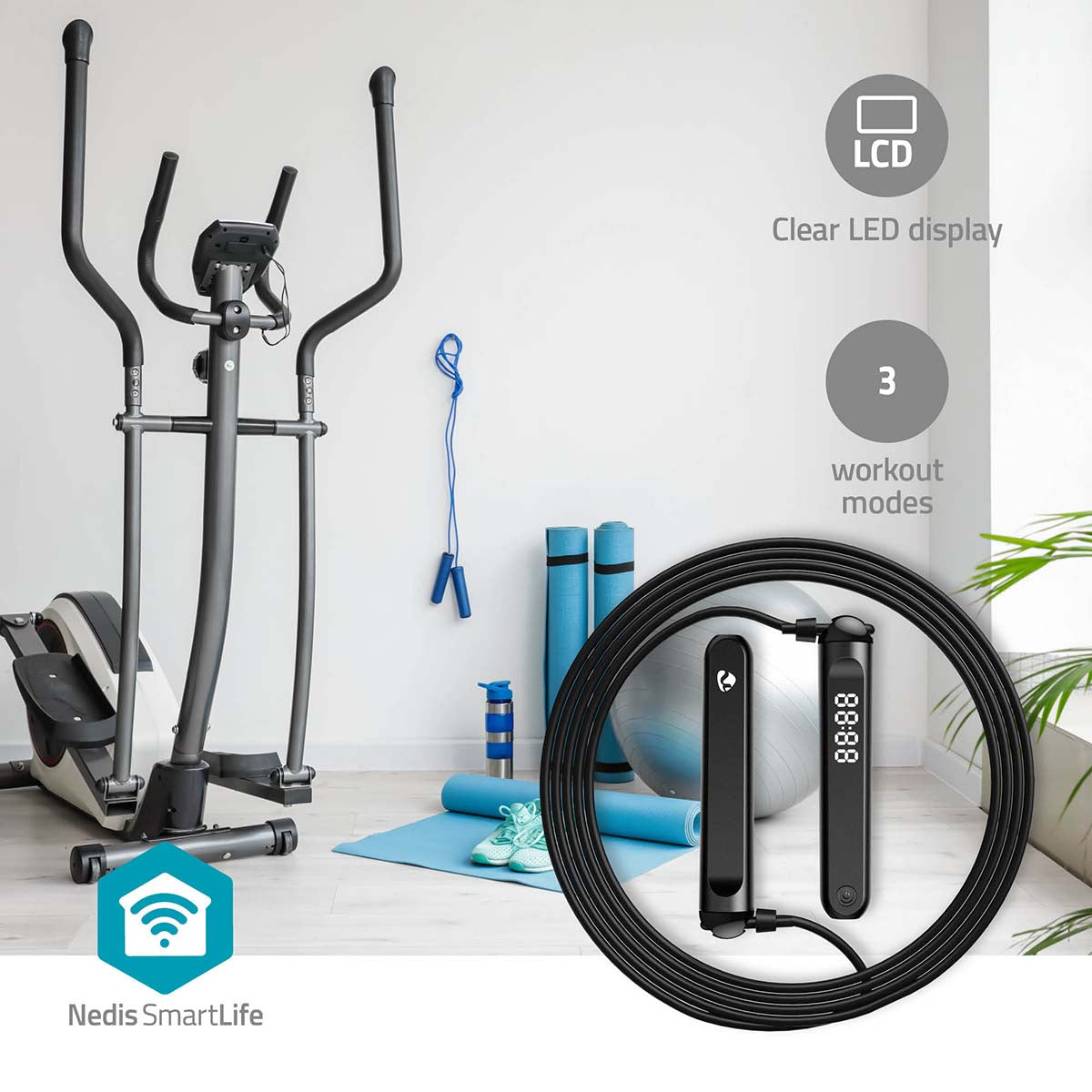 SmartLife Outdoor-Sport | Sprungseil | Bluetooth® | Dual Hall sensor | LED-Anzeige | PVC | 3.00 m | Akku-Bälle / Beutel mit Kordelzug | Schwarz