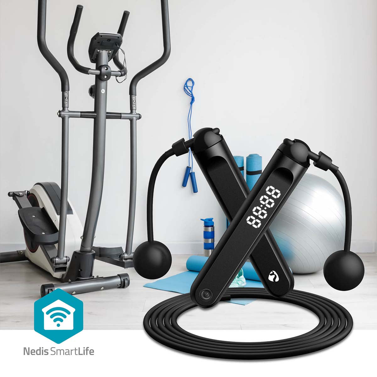 SmartLife Outdoor-Sport | Sprungseil | Bluetooth® | Dual Hall sensor | LED-Anzeige | PVC | 3.00 m | Akku-Bälle / Beutel mit Kordelzug | Schwarz