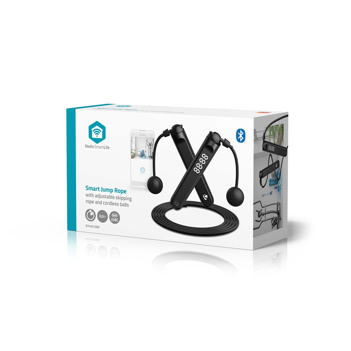 SmartLife Outdoor-Sport | Sprungseil | Bluetooth® | Dual Hall sensor | LED-Anzeige | PVC | 3.00 m | Akku-Bälle / Beutel mit Kordelzug | Schwarz