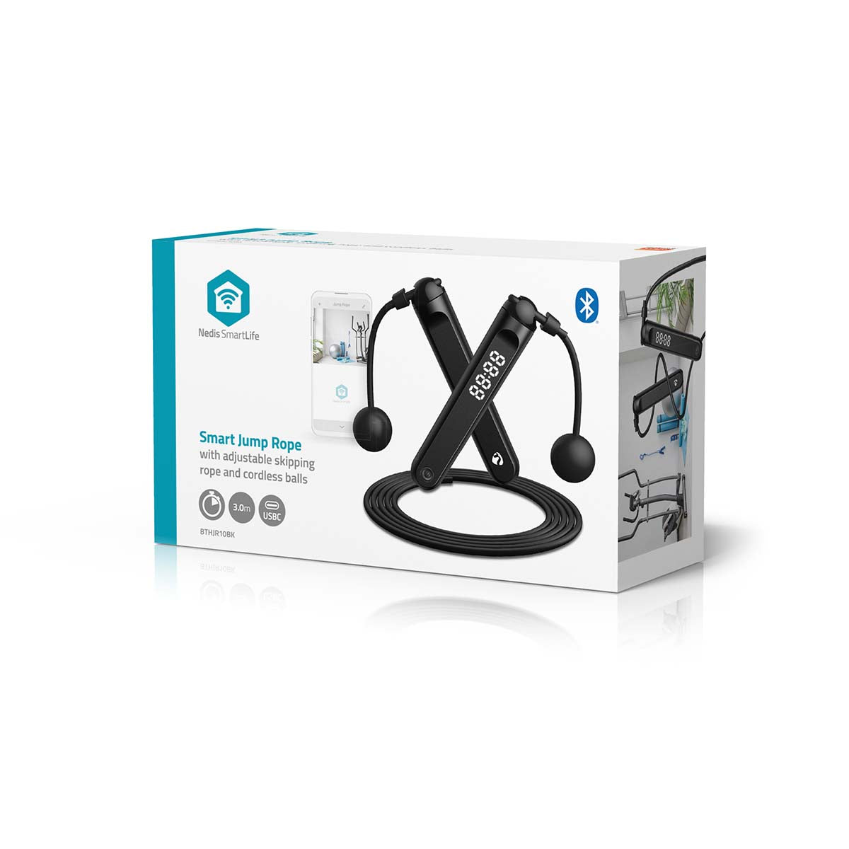SmartLife Outdoor-Sport | Sprungseil | Bluetooth® | Dual Hall sensor | LED-Anzeige | PVC | 3.00 m | Akku-Bälle / Beutel mit Kordelzug | Schwarz