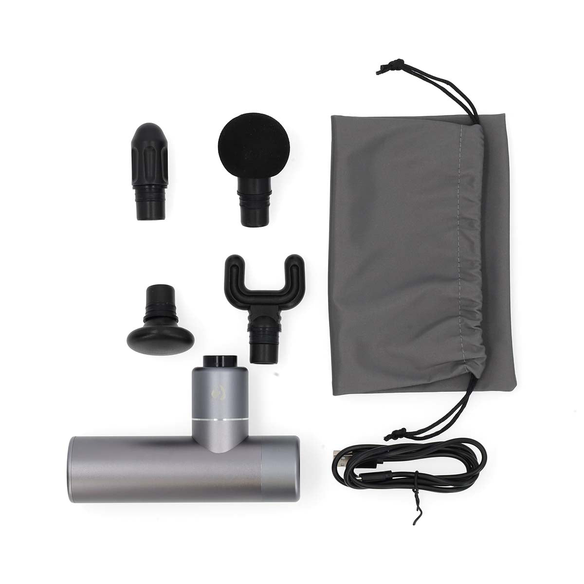 SmartLife Sport-Massagepistole | Akkubetrieben | N/A | Wiederaufladbar | 5 Massagemodi | Beutel mit Kordelzug / Flachkopf / Konischer Kopf / Kugelkopf / U-förmiger Kopf | Dunkelgrau