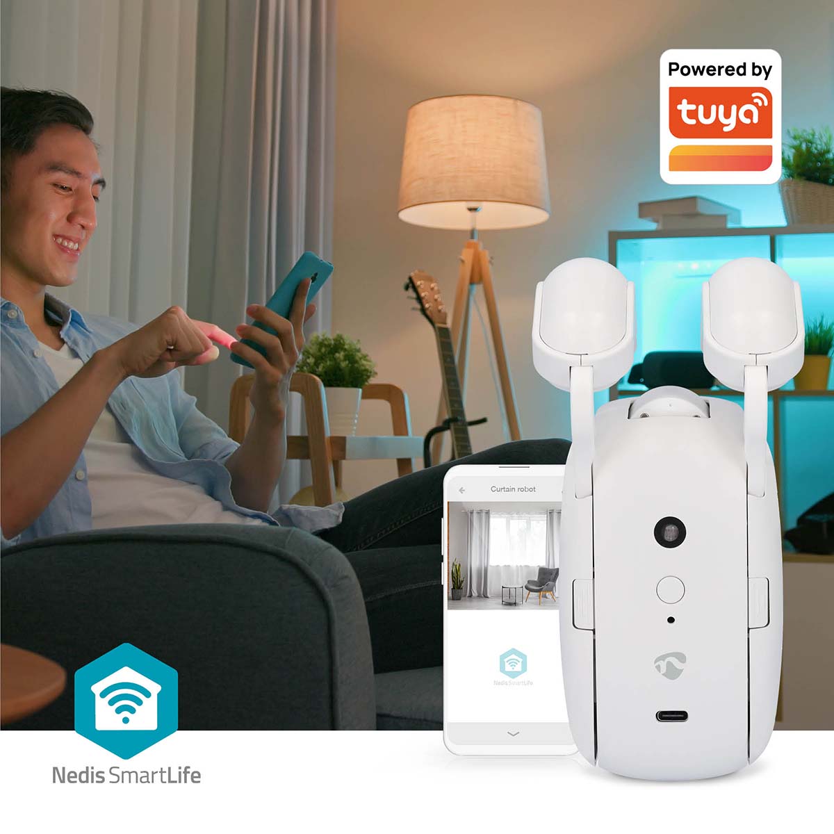 SmartLife Vorhang Roboter | Stangenschiene | Vorhänge | Batteriebetrieben / Stromversorgung über USB | 4000 mAh | Bluetooth® | Weiss