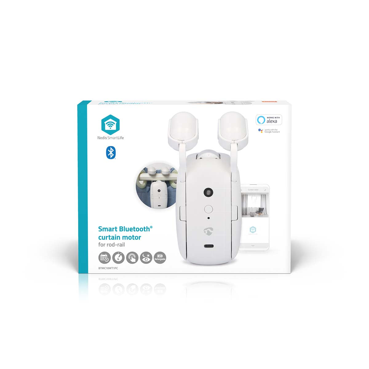 SmartLife Vorhang Roboter | Stangenschiene | Vorhänge | Batteriebetrieben / Stromversorgung über USB | 4000 mAh | Bluetooth® | Weiss