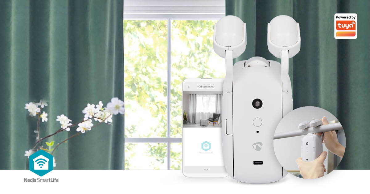 SmartLife Vorhang Roboter | Stangenschiene | Vorhänge | Batteriebetrieben / Stromversorgung über USB | 4000 mAh | Bluetooth® | Weiss