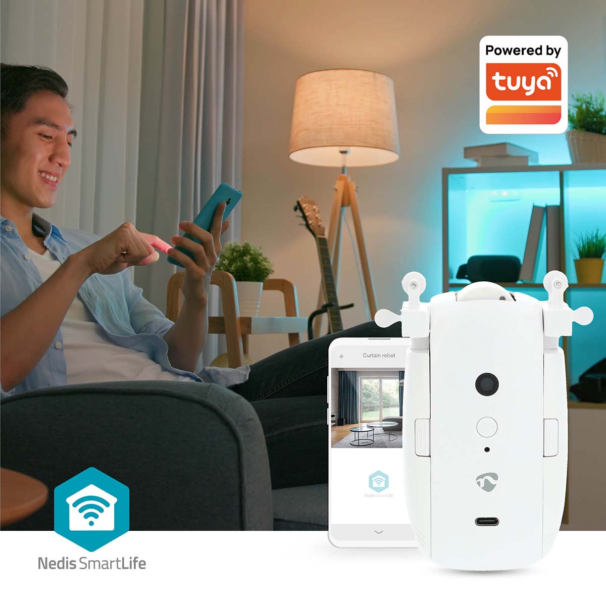 SmartLife Vorhang Roboter | I-Schiene / U-Schiene | Vorhänge | Batteriebetrieben / Stromversorgung über USB | 4000 mAh | Bluetooth® | Weiss