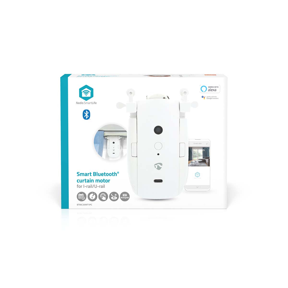 SmartLife Vorhang Roboter | I-Schiene / U-Schiene | Vorhänge | Batteriebetrieben / Stromversorgung über USB | 4000 mAh | Bluetooth® | Weiss