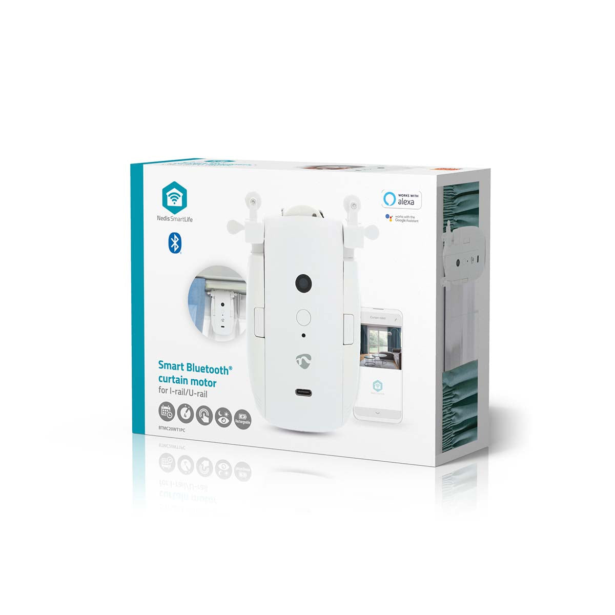 SmartLife Vorhang Roboter | I-Schiene / U-Schiene | Vorhänge | Batteriebetrieben / Stromversorgung über USB | 4000 mAh | Bluetooth® | Weiss