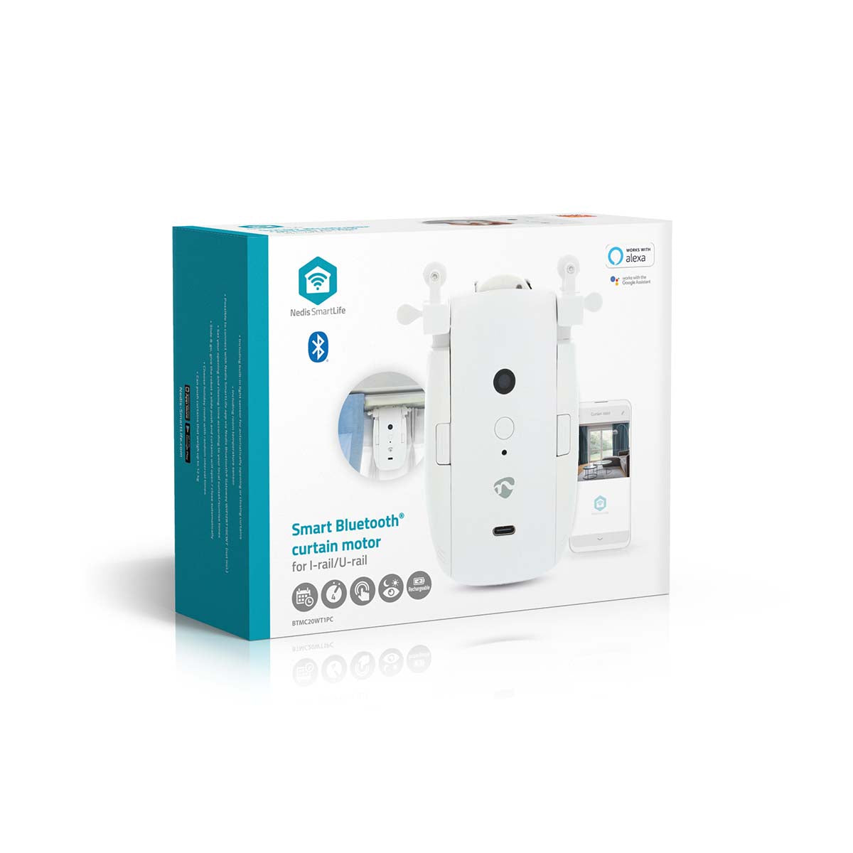 SmartLife Vorhang Roboter | I-Schiene / U-Schiene | Vorhänge | Batteriebetrieben / Stromversorgung über USB | 4000 mAh | Bluetooth® | Weiss
