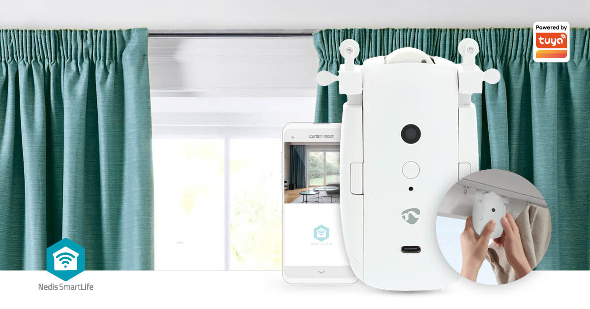 SmartLife Vorhang Roboter | I-Schiene / U-Schiene | Vorhänge | Batteriebetrieben / Stromversorgung über USB | 4000 mAh | Bluetooth® | Weiss