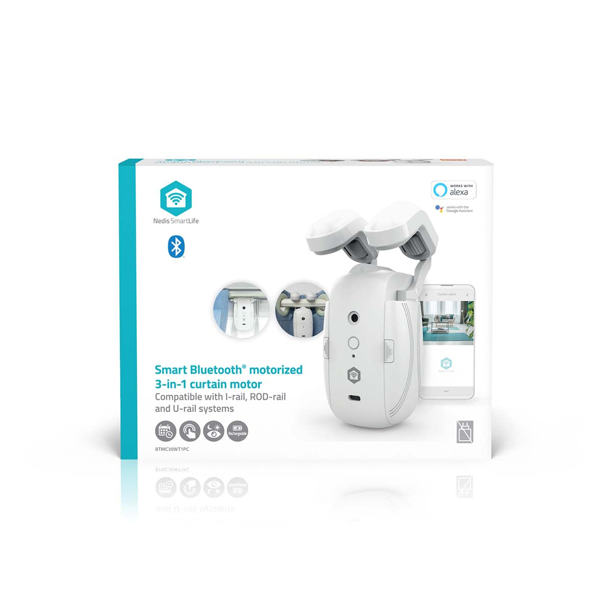 SmartLife Vorhang Roboter | I-Schiene / Stangenschiene / U-Schiene | Vorhänge | Batteriebetrieben / Stromversorgung über USB | 4000 mAh | Bluetooth® | Weiss