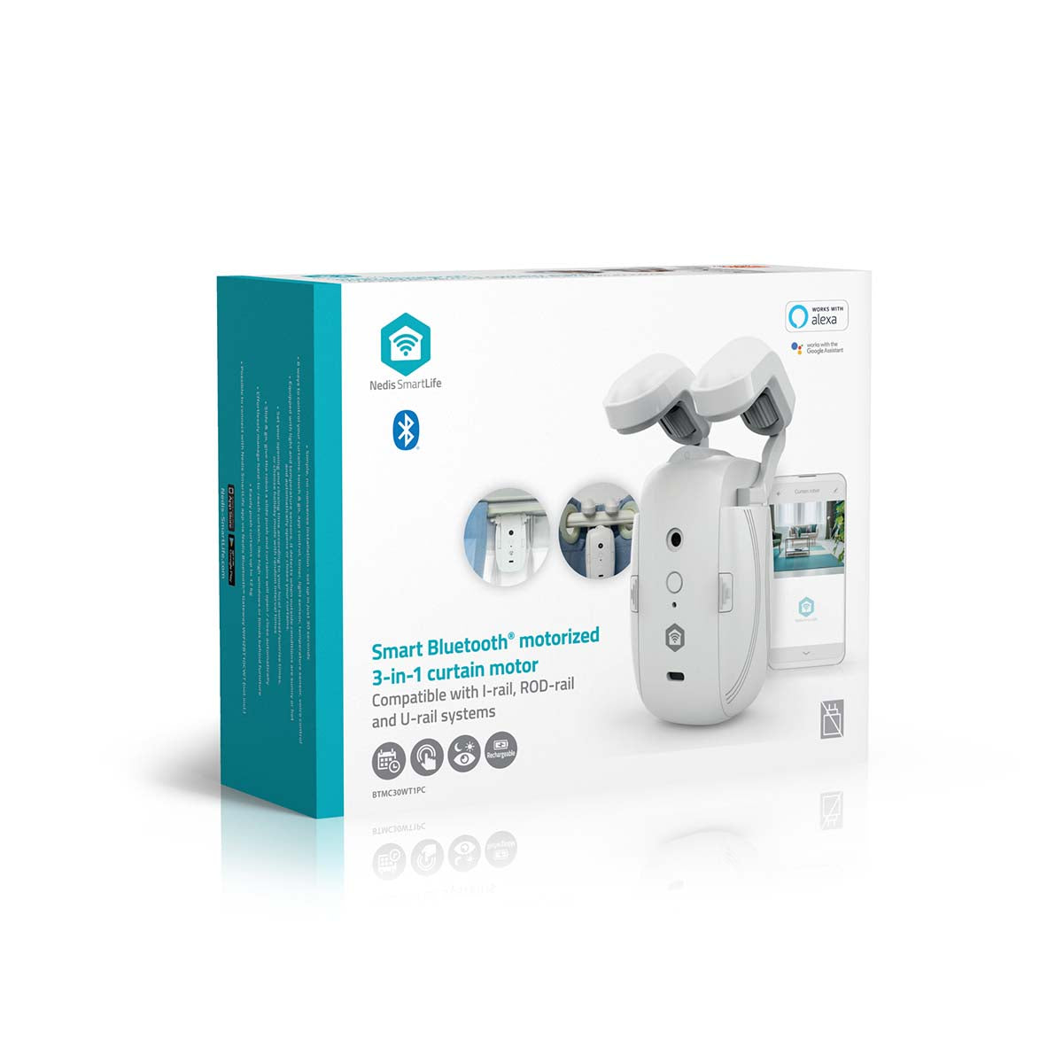 SmartLife Vorhang Roboter | I-Schiene / Stangenschiene / U-Schiene | Vorhänge | Batteriebetrieben / Stromversorgung über USB | 4000 mAh | Bluetooth® | Weiss