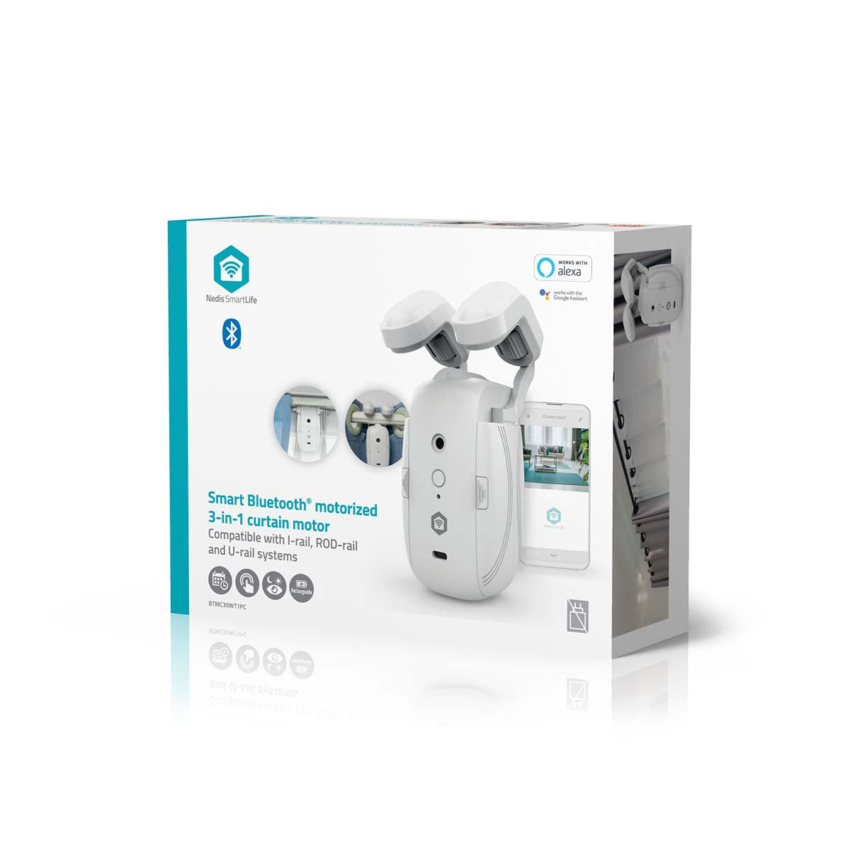 SmartLife Vorhang Roboter | I-Schiene / Stangenschiene / U-Schiene | Vorhänge | Batteriebetrieben / Stromversorgung über USB | 4000 mAh | Bluetooth® | Weiss