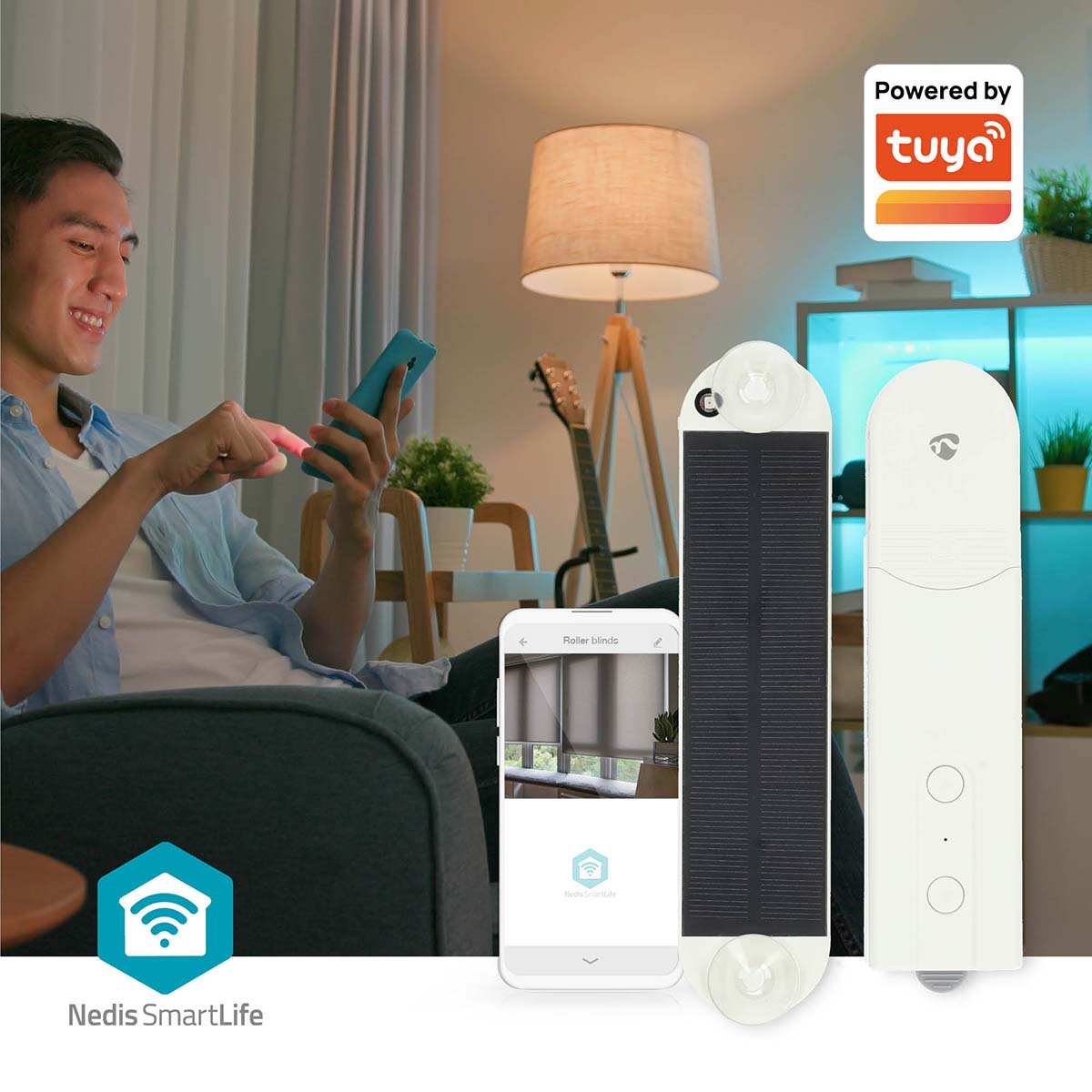 SmartLife Vorhang Roboter | Kabelanlage | Flächenvorhänge / Raffrollos / Rollos | Netzstromversorgung / Solar Powered | 2000 mAh | Bluetooth® | Weiss