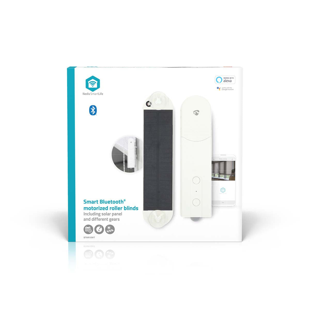 SmartLife Vorhang Roboter | Kabelanlage | Flächenvorhänge / Raffrollos / Rollos | Netzstromversorgung / Solar Powered | 2000 mAh | Bluetooth® | Weiss