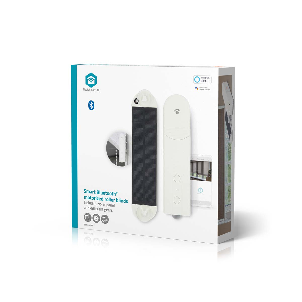 SmartLife Vorhang Roboter | Kabelanlage | Flächenvorhänge / Raffrollos / Rollos | Netzstromversorgung / Solar Powered | 2000 mAh | Bluetooth® | Weiss