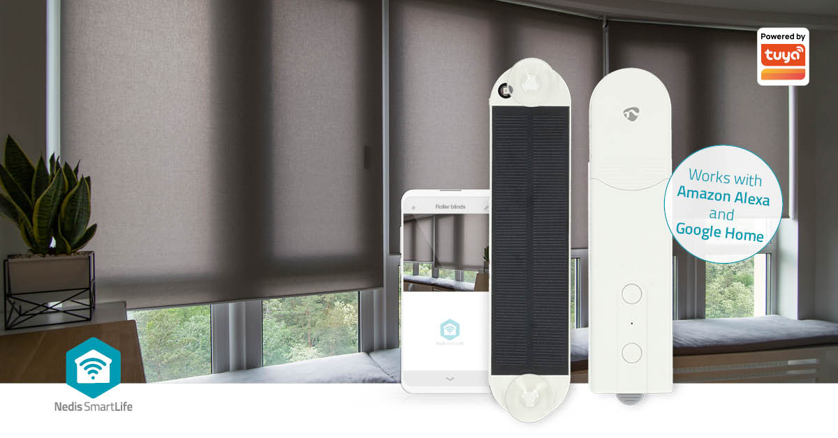 SmartLife Vorhang Roboter | Kabelanlage | Flächenvorhänge / Raffrollos / Rollos | Netzstromversorgung / Solar Powered | 2000 mAh | Bluetooth® | Weiss