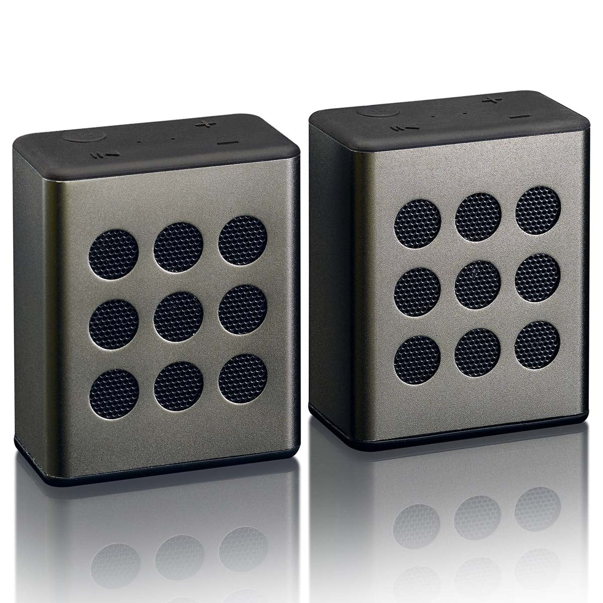 Bluetooth®-Stereo-Lautsprecherset mit 8 Stunden Spielzeit mit Zubehör Grau