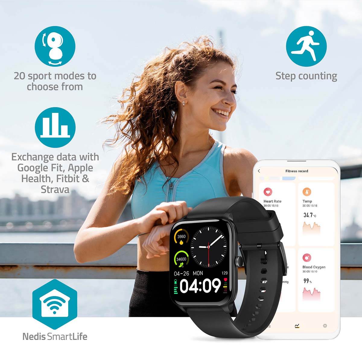 SmartLife-Uhr | 1.69 " | LCD | IP68 | Maximale Betriebszeit: 240 Std | Android™ / IOS | Schwarz
