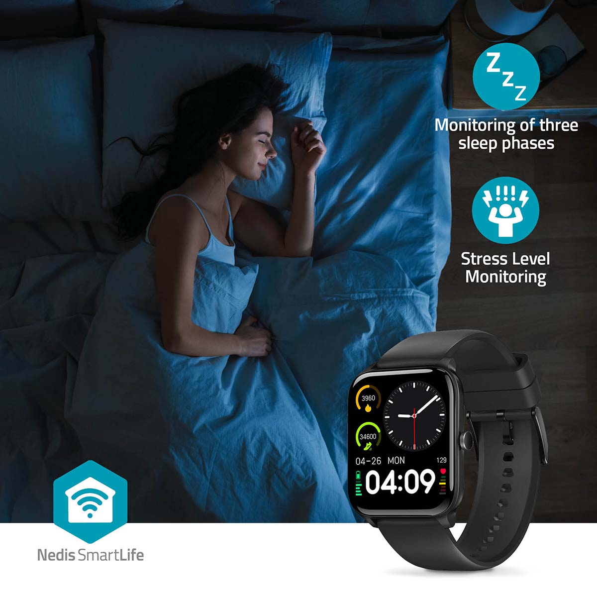 SmartLife-Uhr | 1.69 " | LCD | IP68 | Maximale Betriebszeit: 240 Std | Android™ / IOS | Schwarz