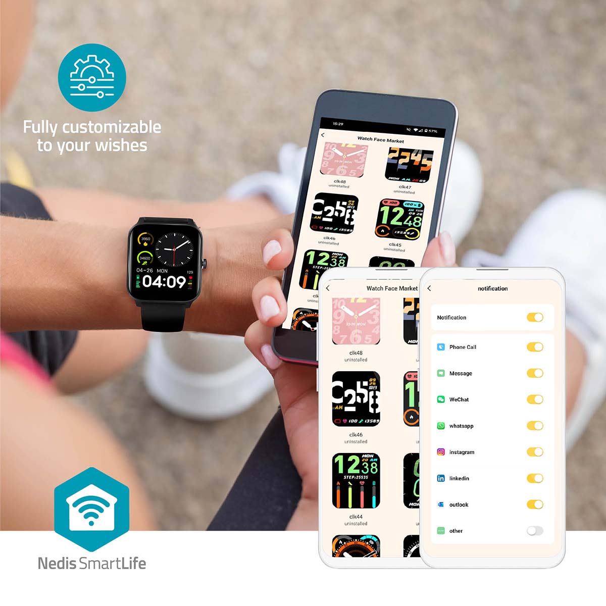 SmartLife-Uhr | 1.69 " | LCD | IP68 | Maximale Betriebszeit: 240 Std | Android™ / IOS | Schwarz