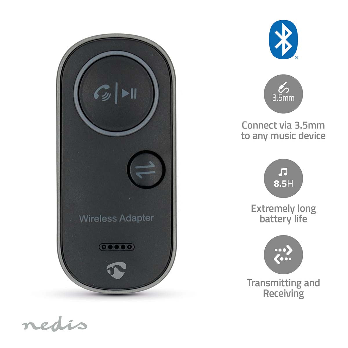 Bluetooth® Transceiver | Anschlüsse – Eingang: USB-C™ Buchse | Anschlüsse – Ausgang: 3.5 mm | SBC | Bis zu 1 Geräte | max. Batteriespielzeit: 8.5 Std | Schwarz