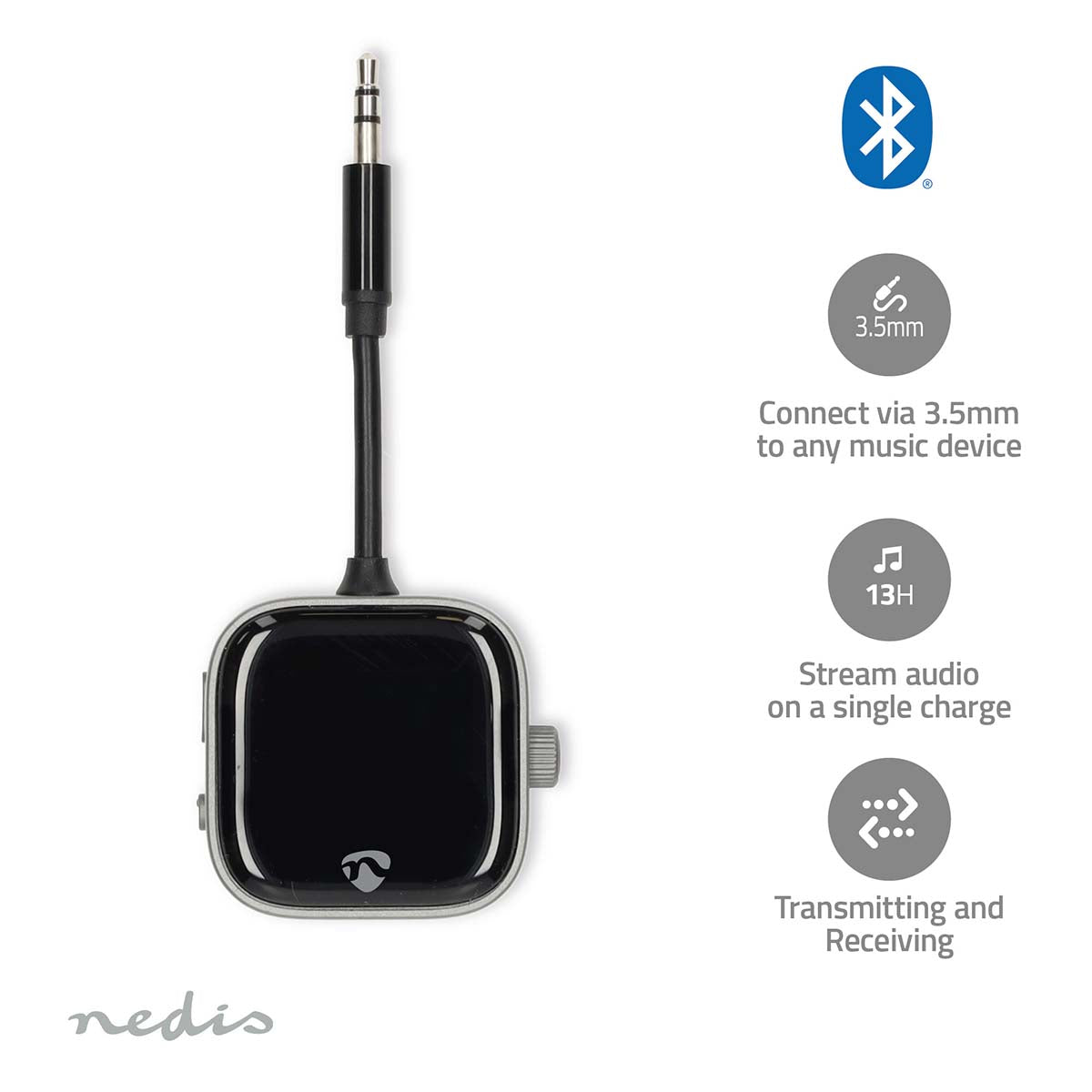 Bluetooth® Transceiver | Anschlüsse – Eingang: USB-C™ Buchse | Anschlüsse – Ausgang: USB-C™ Buchse | SBC | Bis zu 2 Geräte | max. Batteriespielzeit: 13 Std | Schwarz