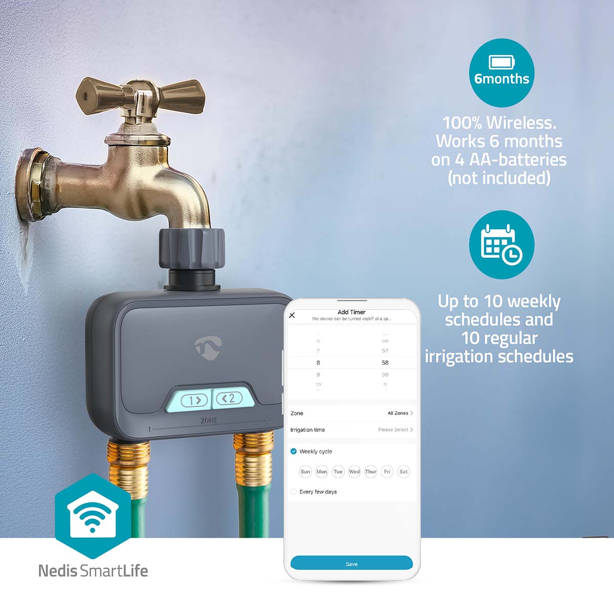 SmartLife Intelligente Wassersteuerung | Bluetooth® | Batteriebetrieben | IP54 | Max. Wasserdruck: 8 Bar | Android™ / IOS