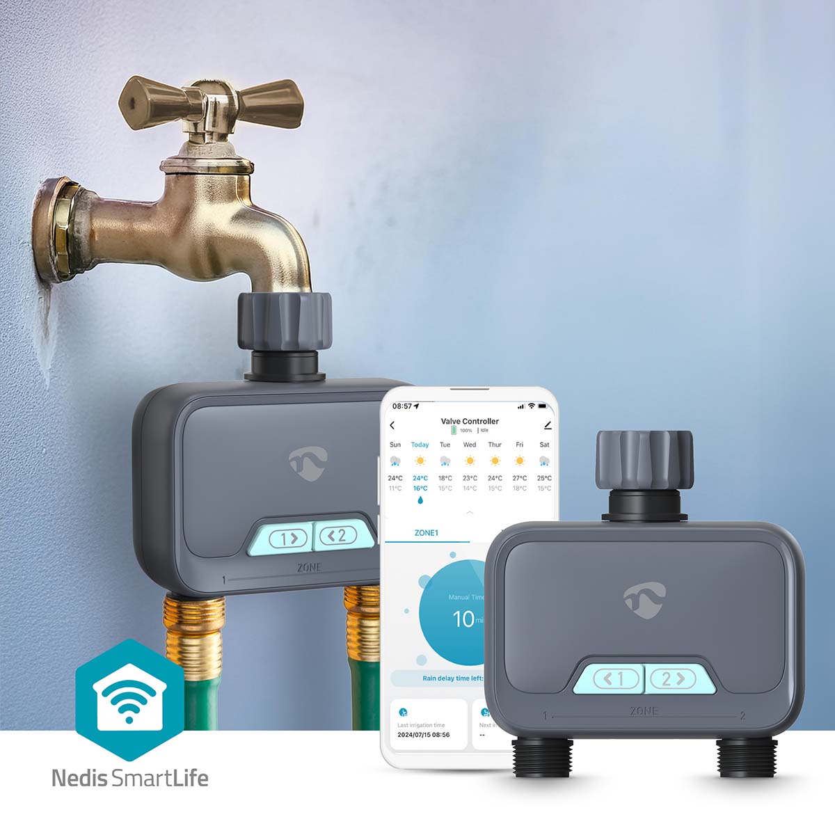 SmartLife Intelligente Wassersteuerung | Bluetooth® | Batteriebetrieben | IP54 | Max. Wasserdruck: 8 Bar | Android™ / IOS