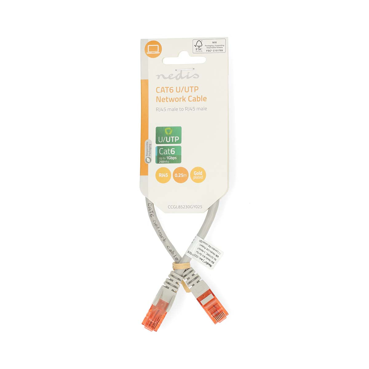 CAT6-Netzwerkkabel | RJ45 Stecker | RJ45 Stecker | U/UTP | 0.25 m | Verbindung | Rund | PVC | Grau | Label