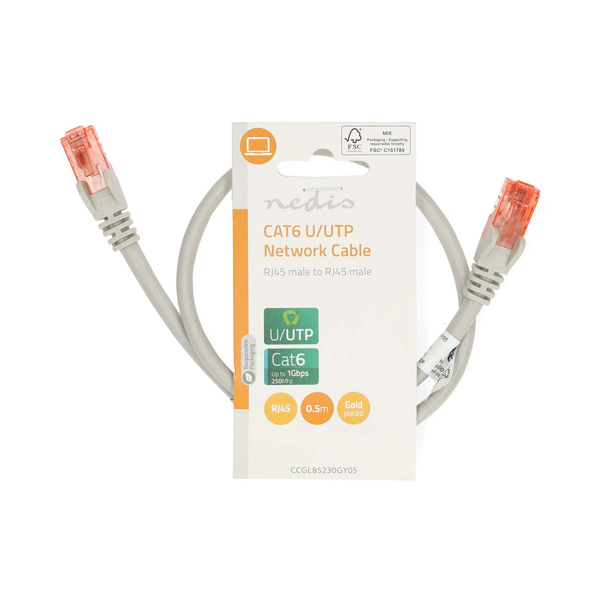 CAT6-Netzwerkkabel | RJ45 Stecker | RJ45 Stecker | U/UTP | 0.50 m | Verbindung | Rund | PVC | Grau | Label