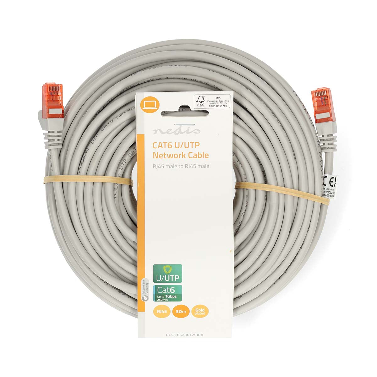 CAT6-Netzwerkkabel | RJ45 Stecker | RJ45 Stecker | U/UTP | 30.0 m | Rund | PVC | Grau | Label