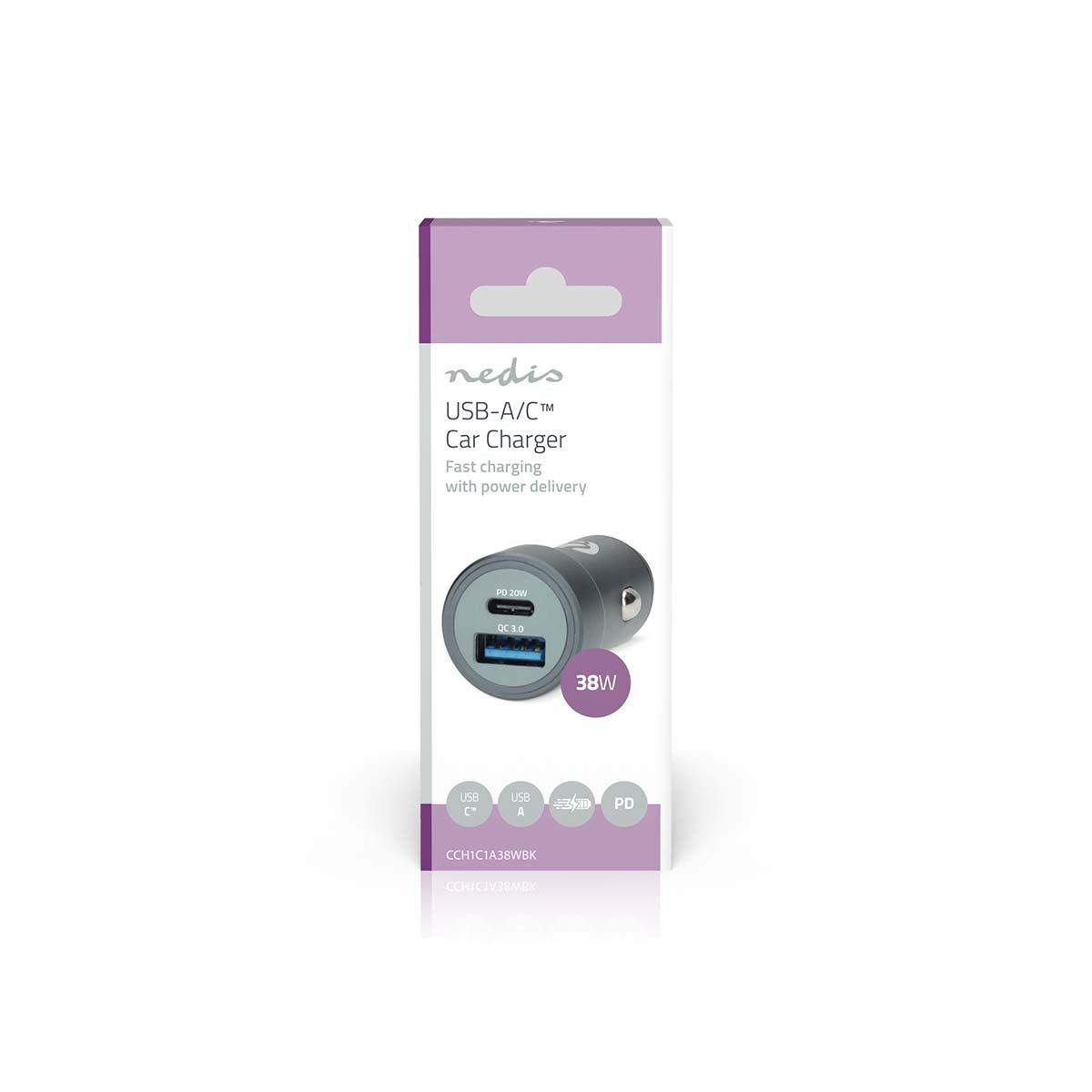 Auto-Ladegerät | 38 W | 1.5 / 1.67 / 2.0 / 2.22 / 3.0 A | Anzahl der Ausgänge: 2 | Port Type: USB-A / USB-C™ | Automatische Spannungswahl