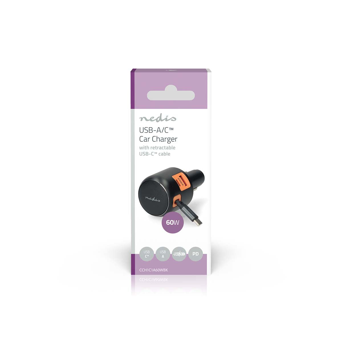 Auto-Ladegerät | 60 W | 2.4 / 3.0 A | Anzahl der Ausgänge: 3 | Port Type: USB-A / USB-C™ | Aufrollbares USB-C™-Kabel | 0.70 m | Automatische Spannungswahl