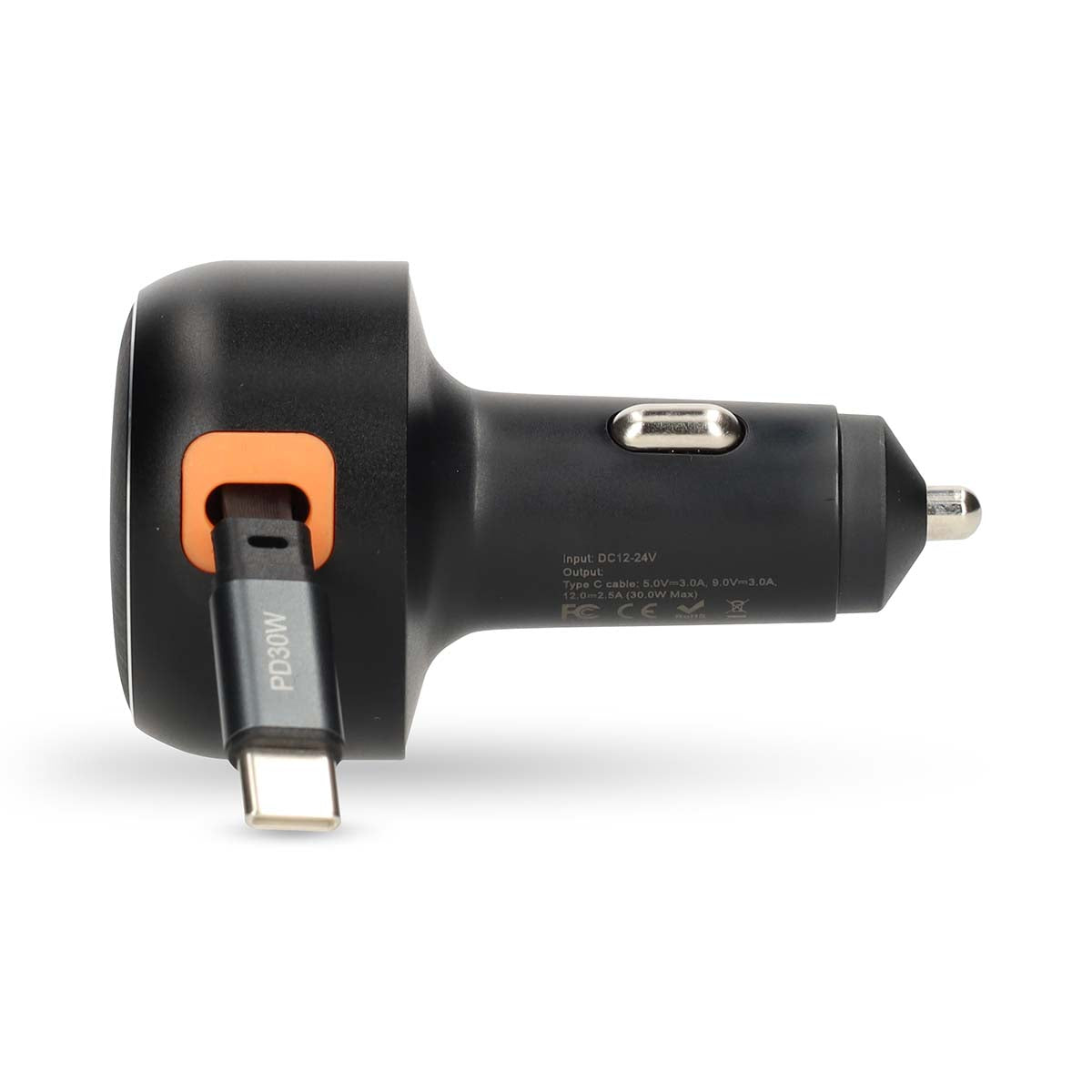 Auto-Ladegerät | 30 W | 2.4 / 3.0 A | Anzahl der Ausgänge: 1 | Aufrollbares USB-C™-Kabel | 0.70 m | Automatische Spannungswahl