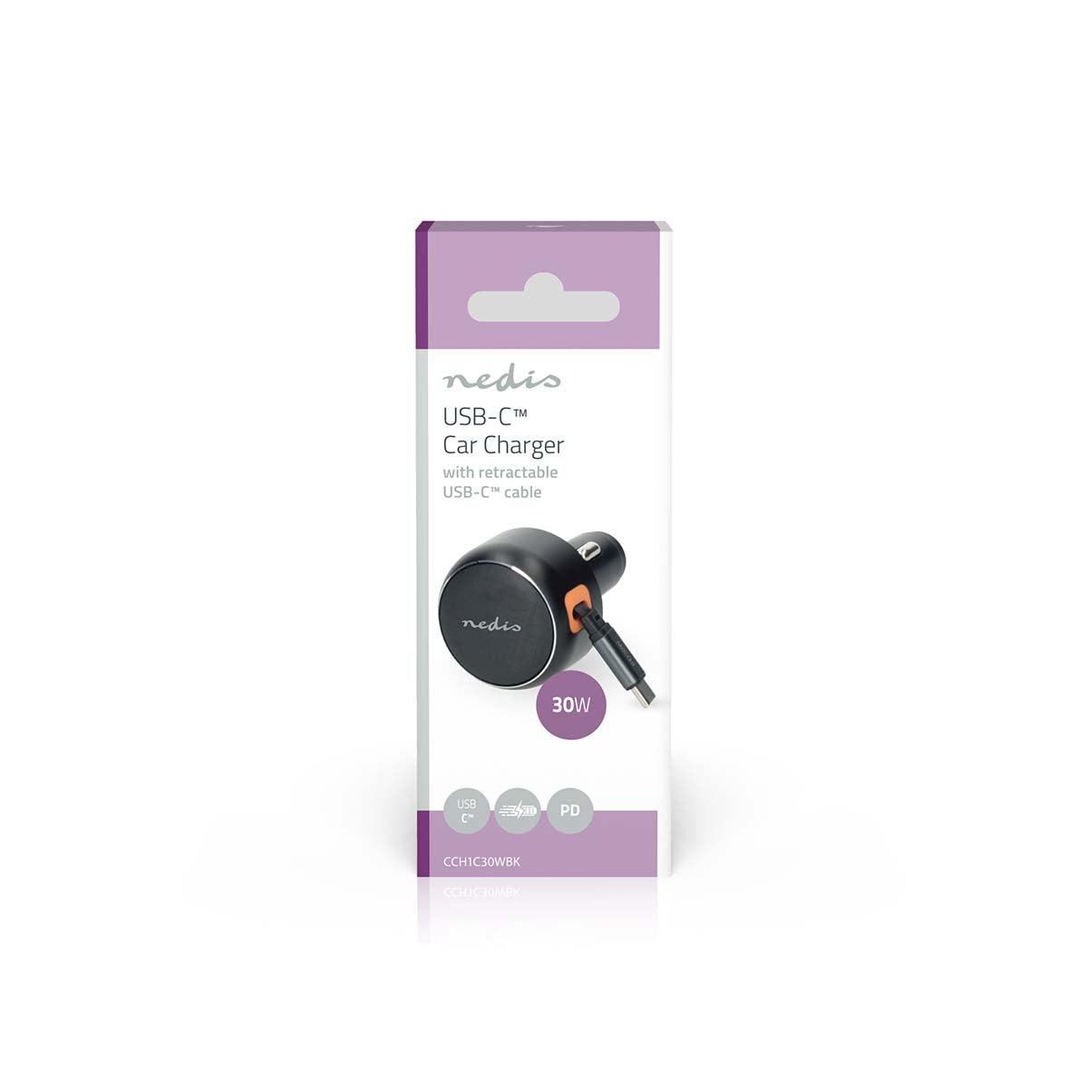 Auto-Ladegerät | 30 W | 2.4 / 3.0 A | Anzahl der Ausgänge: 1 | Aufrollbares USB-C™-Kabel | 0.70 m | Automatische Spannungswahl