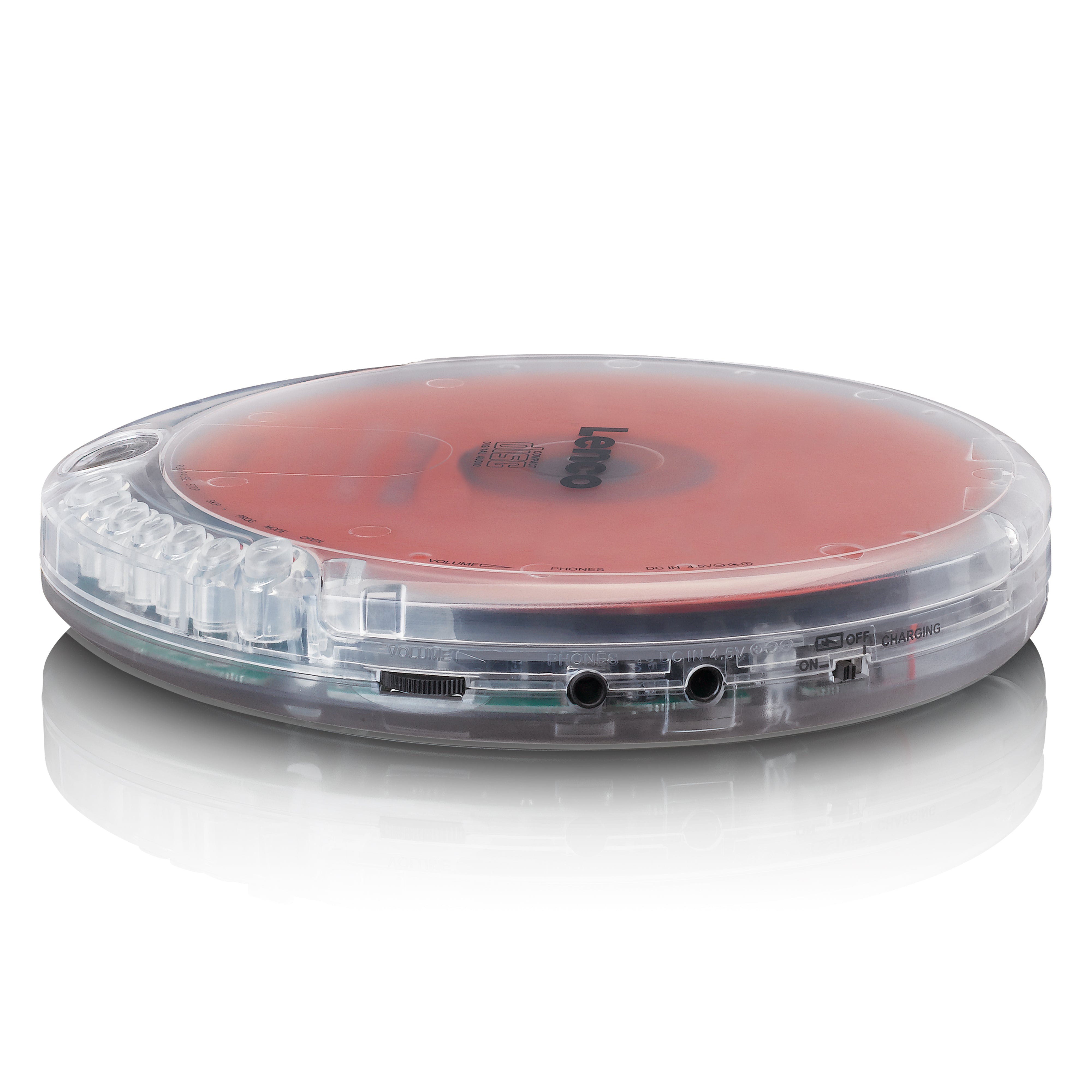 Tragbarer CD-Player mit Ladefunktion Transparent