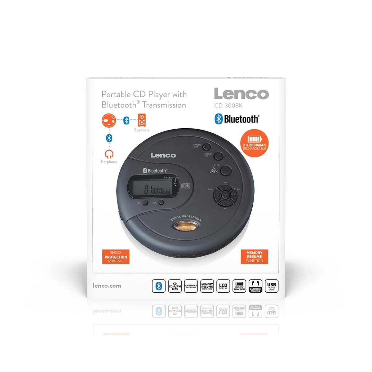 Tragbarer Bluetooth® CD-MP3-Player mit Antiblockiersystem Schwarz