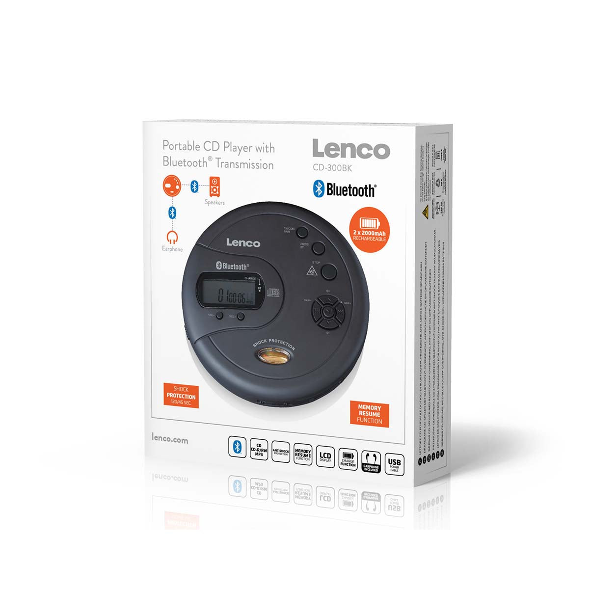 Tragbarer Bluetooth® CD-MP3-Player mit Antiblockiersystem Schwarz