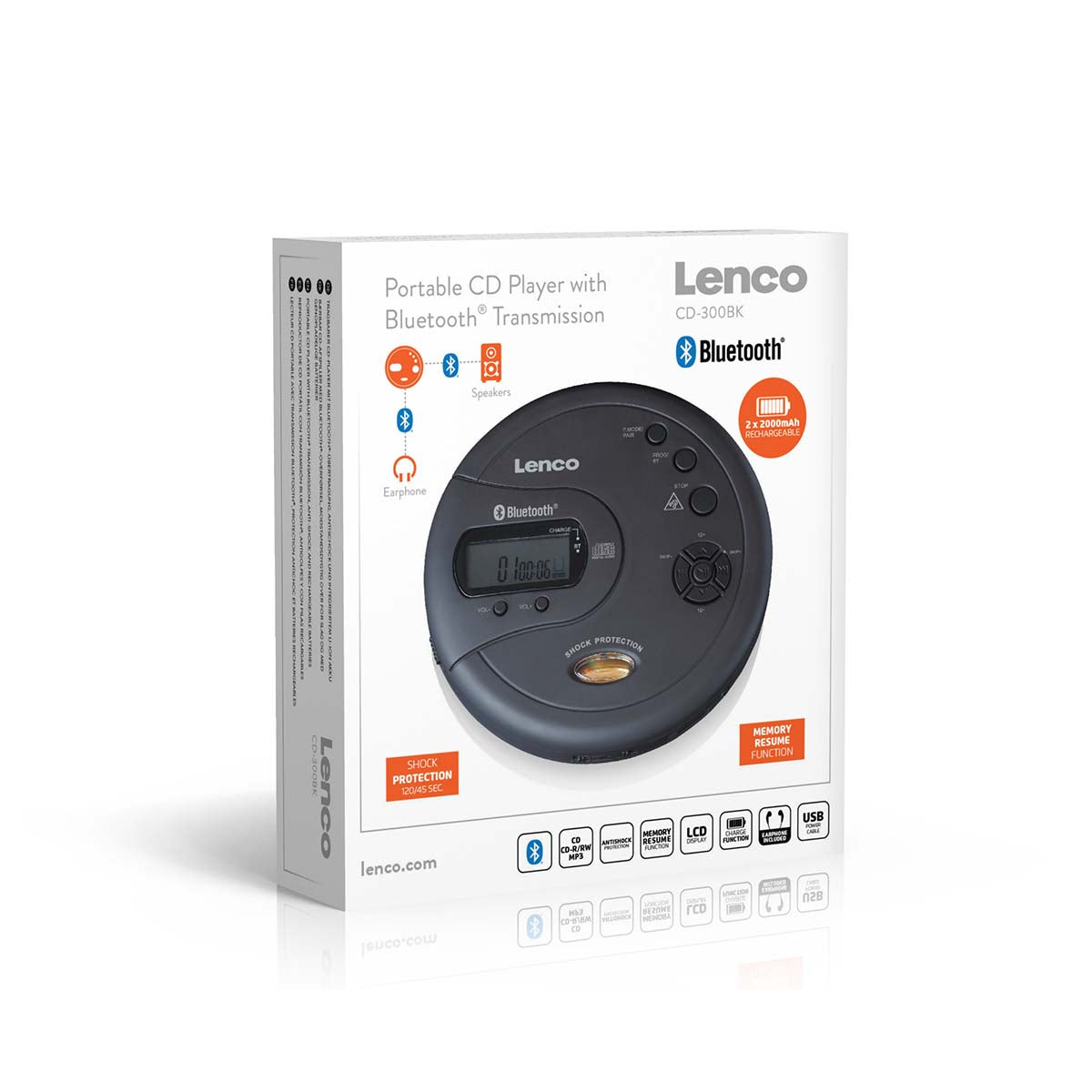 Tragbarer Bluetooth® CD-MP3-Player mit Antiblockiersystem Schwarz