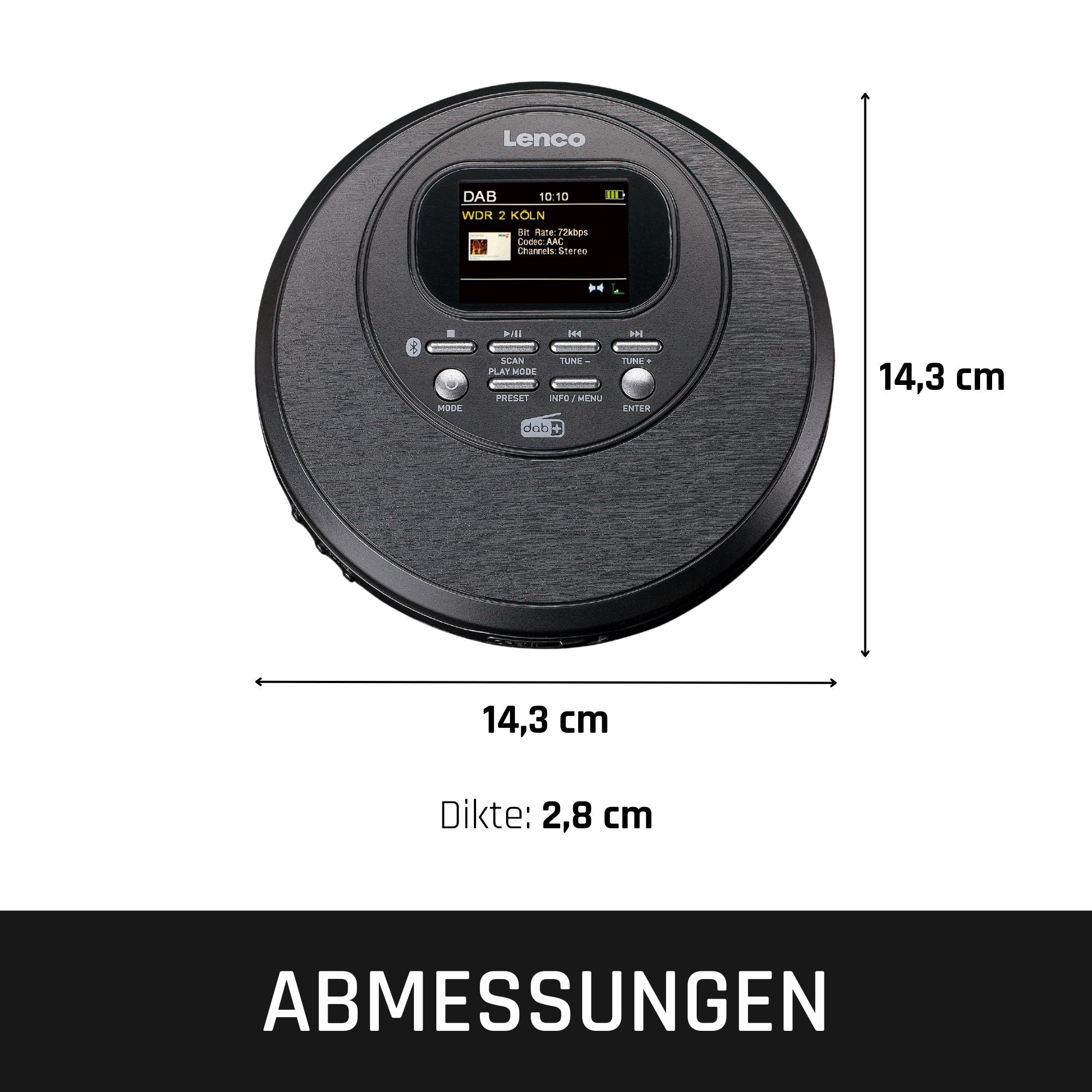 Discman mit DAB Bluetooth® und farbigem TFT Schwarz