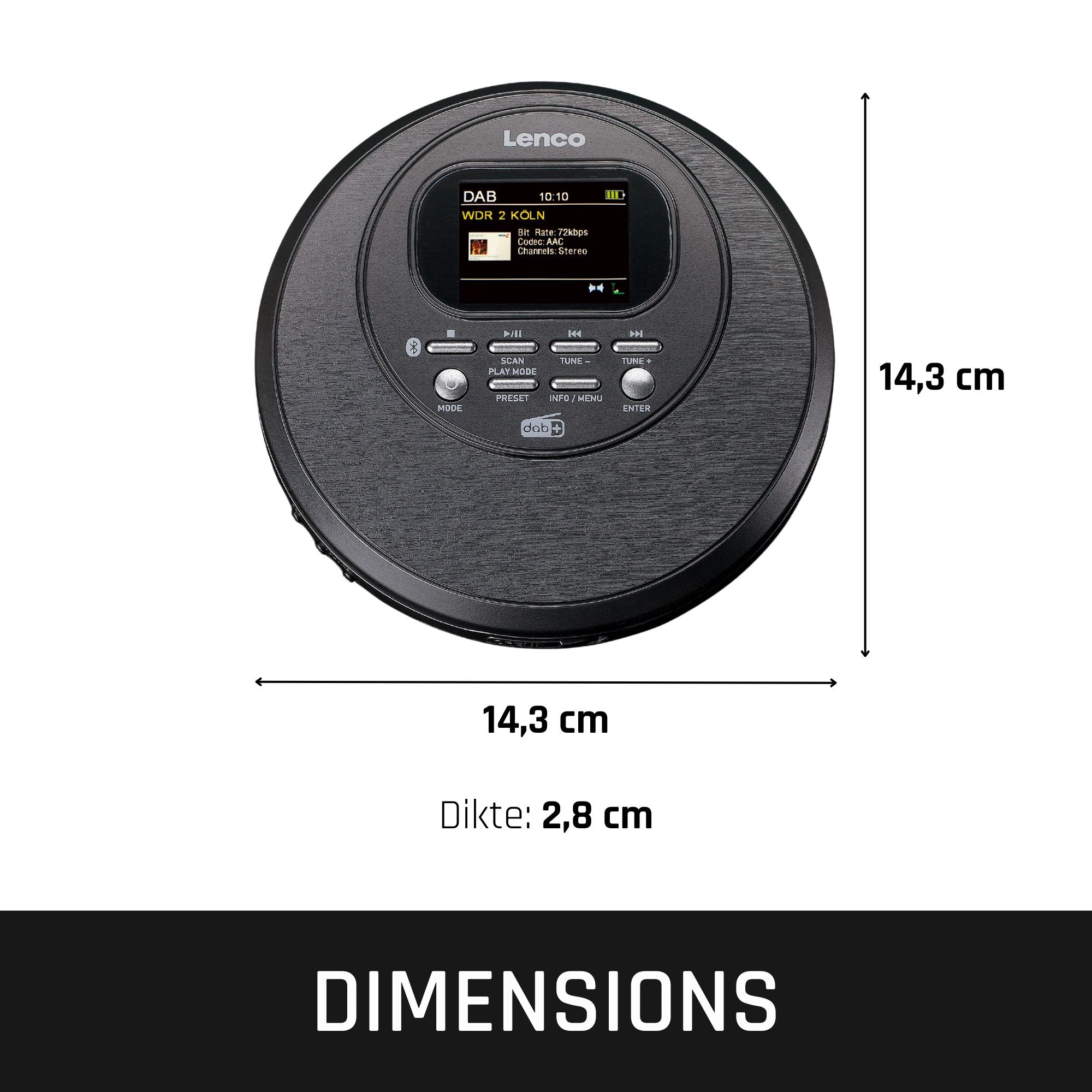 Discman mit DAB Bluetooth® und farbigem TFT Schwarz