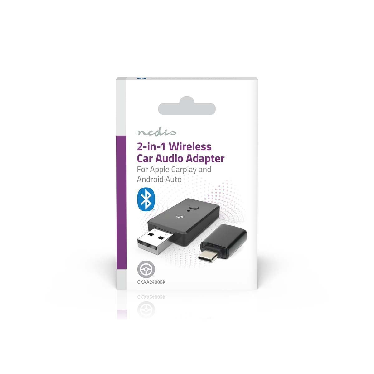 Kabelloser Car-Audio-Adapter | Android Auto / Apple Carplay | Anschlüsse – Ausgang: 1x USB-A | AAC / SBC | Schwarz