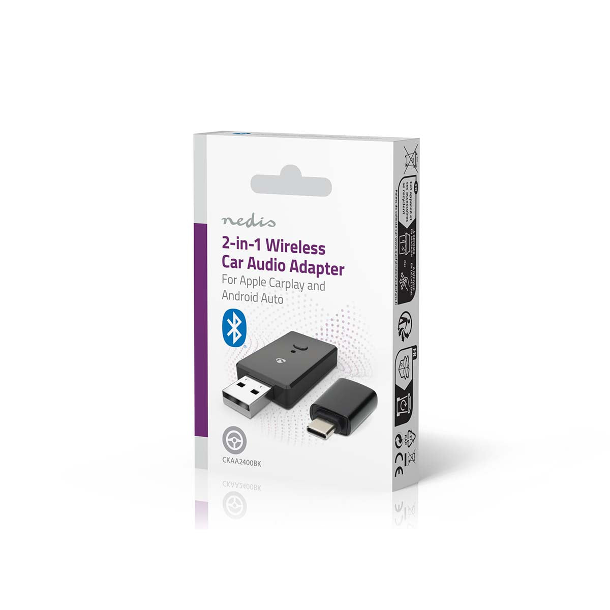 Kabelloser Car-Audio-Adapter | Android Auto / Apple Carplay | Anschlüsse – Ausgang: 1x USB-A | AAC / SBC | Schwarz