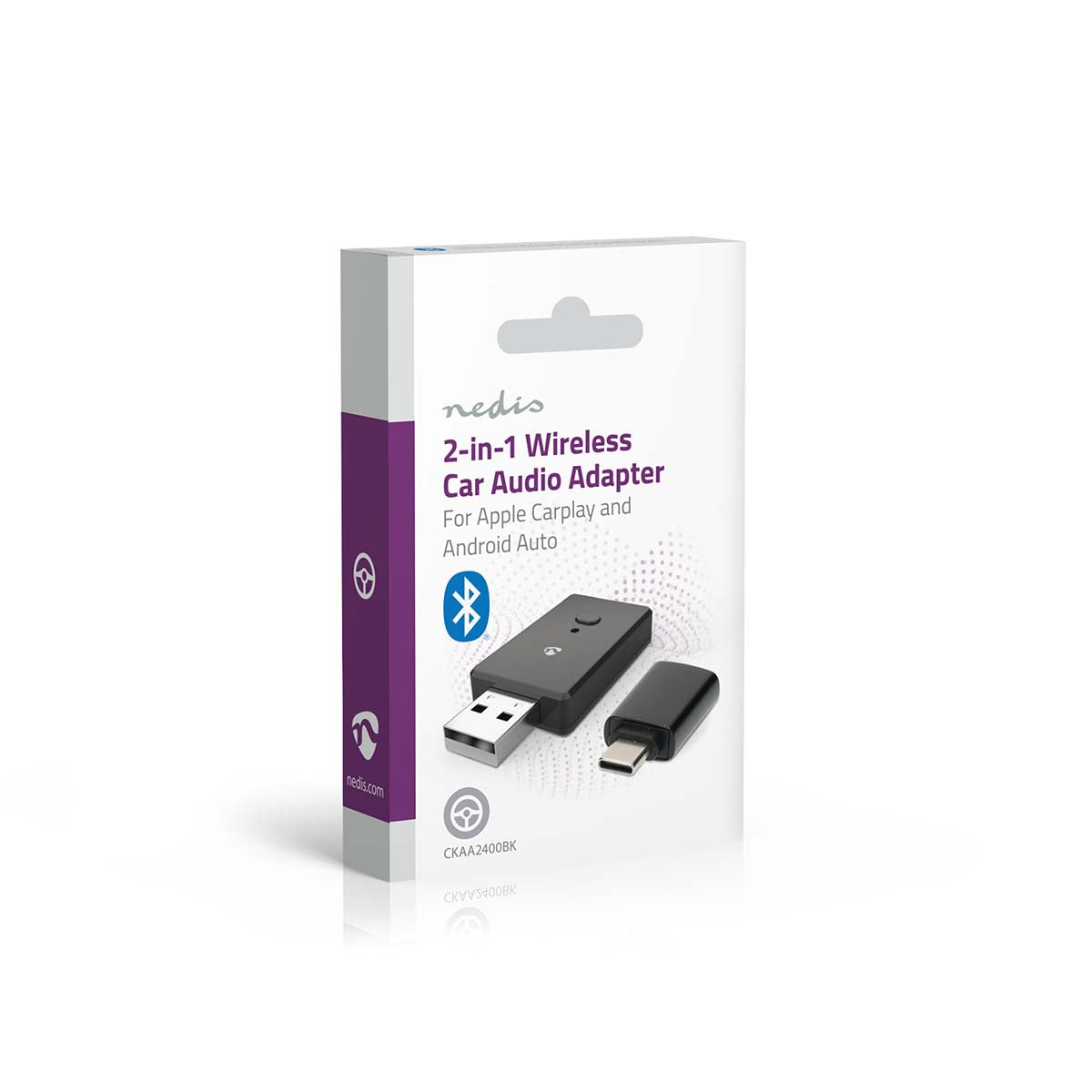 Kabelloser Car-Audio-Adapter | Android Auto / Apple Carplay | Anschlüsse – Ausgang: 1x USB-A | AAC / SBC | Schwarz