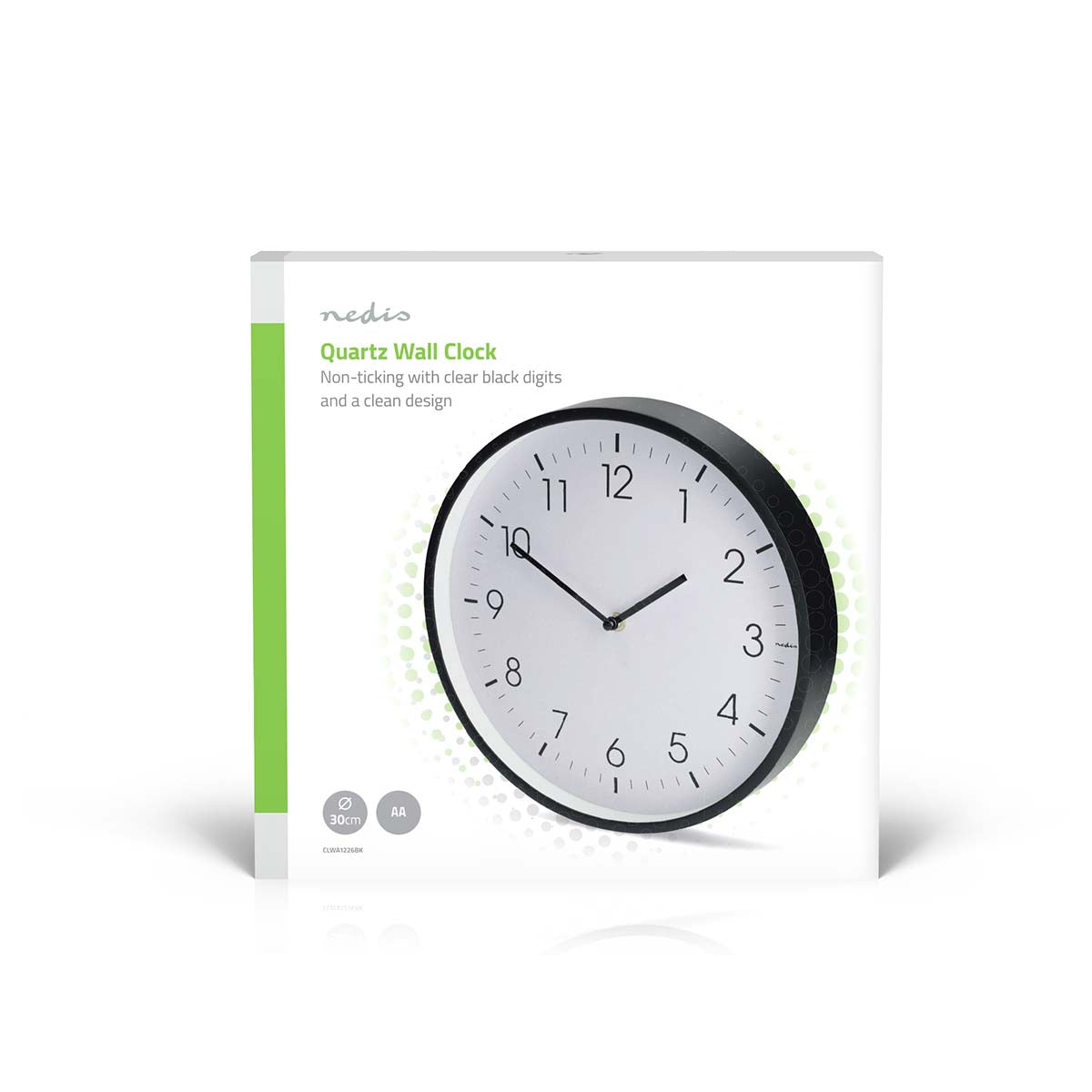 Wanduhr | Durchmesser: 300 mm | Kunststoff | Leise Bewegung | Schwarz
