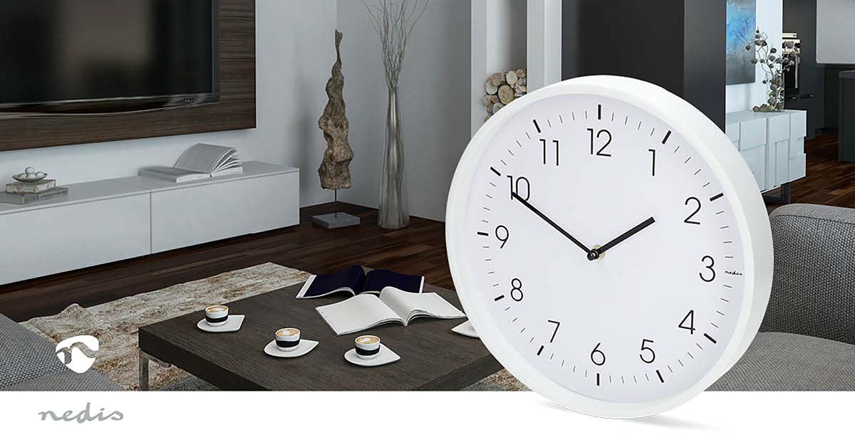 Wanduhr | Durchmesser: 300 mm | Kunststoff | Leise Bewegung | Weiss