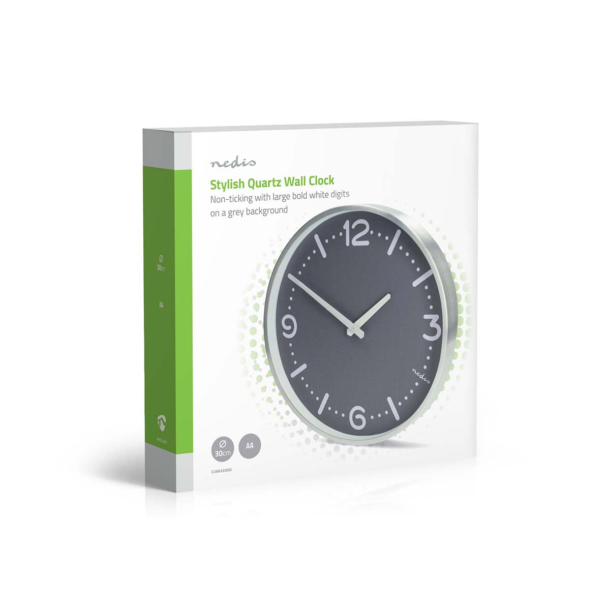Wanduhr | Durchmesser: 300 mm | Aluminium | Leise Bewegung | Metall