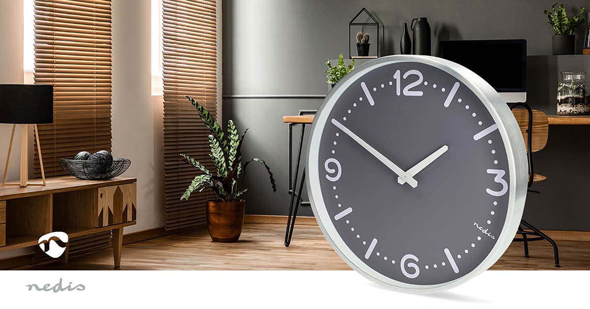 Wanduhr | Durchmesser: 300 mm | Aluminium | Leise Bewegung | Metall