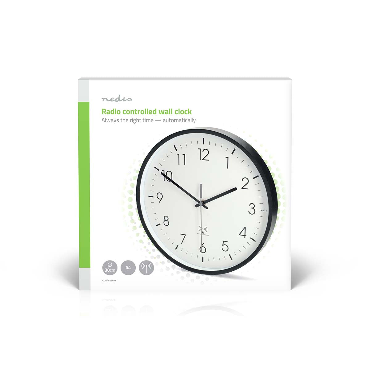 Wanduhr | Durchmesser: 300 mm | Kunststoff | Funkgesteuerte Zeit | Leise Bewegung | Schwarz / Weiss