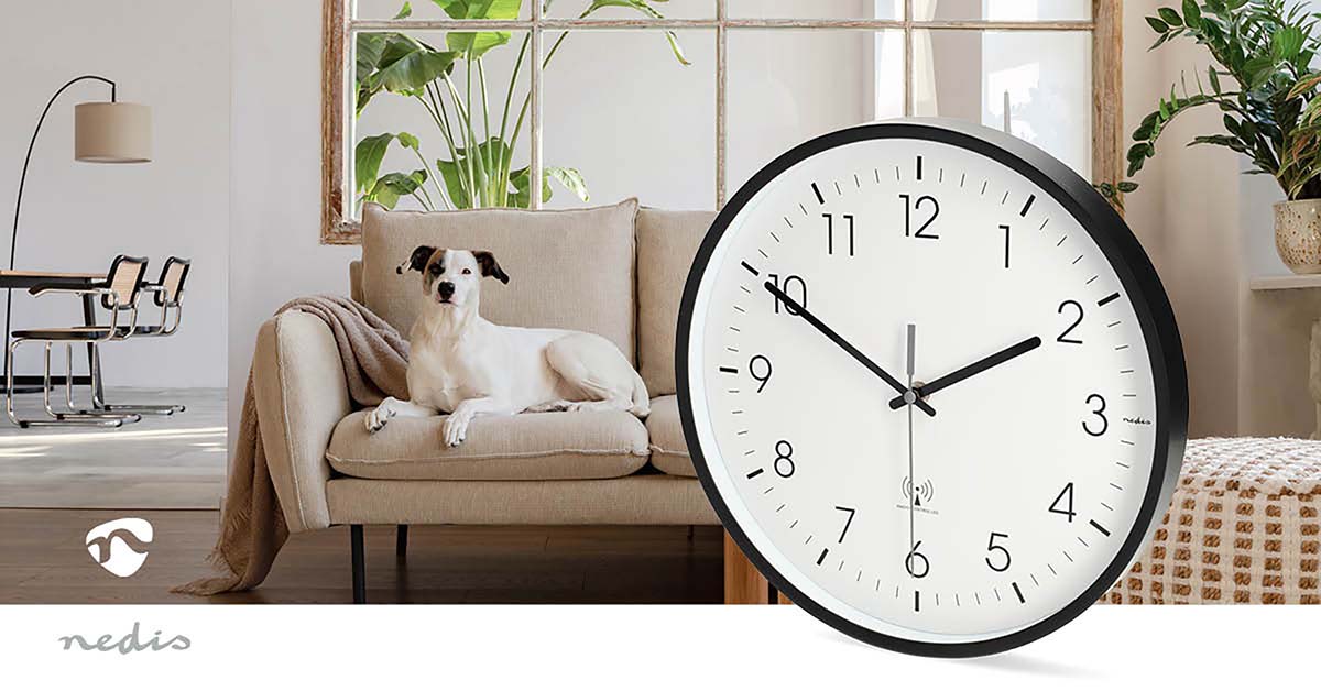 Wanduhr | Durchmesser: 300 mm | Kunststoff | Funkgesteuerte Zeit | Leise Bewegung | Schwarz / Weiss